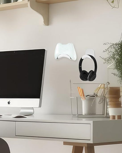 30 Pcs Headphone Hanger Wall Holder Back to School Desk Adhesive Headphone Hook Mount Strong Universal Acrylic Holder Hooks for General Purpose Game Earphone(White)