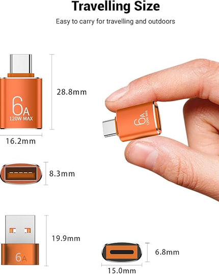 10-Pack 10Gbps/120W USB C to USB Adapter & C Male to 3.1 Female Charger,Compatible with MacBook Pro/Air, iPhone 17 16 15 Pro Max/15 Plus/14 13 12 Samsung Galaxy S25/S24/S23/S22(Orange)