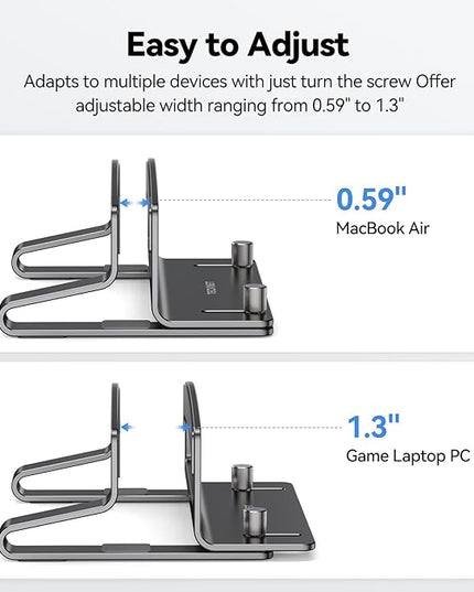 TECKNET Vertical Laptop Stand, Adjustable Aluminum Laptop Stand (Fits Up to 17.3"), Space-Saving Vertical Stand with Non-Slip & Scratch-Resistant Silicone, Compatible with MacBook Pro/Air, Dell, HP