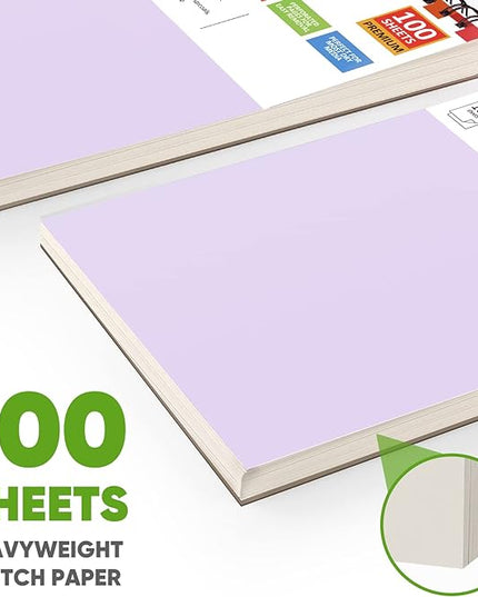 Soucolor 9" x 12" Aesthetic Sketch Book, 1-Pack 100 Sheets School Supplies Cute Sketchbook for Women, Japanese Stationary Sketching Supplies for Kids Teen Girl Gifts Birthday Gifts, Pastel Purple