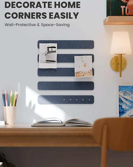 Fluxynara Cork Board Alternative Felt Strip Board 5-Pack 13"x2", Office Pin Board with 35 Push Pins, Adhesive Install for Bedroom Door & Home Office(Denim Blue)