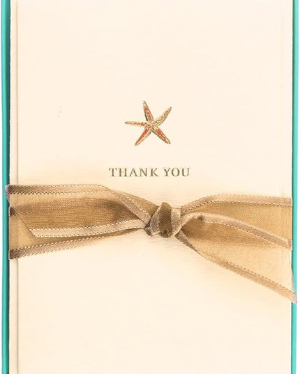 Graphique Starfish La Petite Presse Boxed Notecards - 10 Embossed and Embellished Gold Foil Starfish Blank Cards with Matching Envelopes, 3.25" x 4.75"