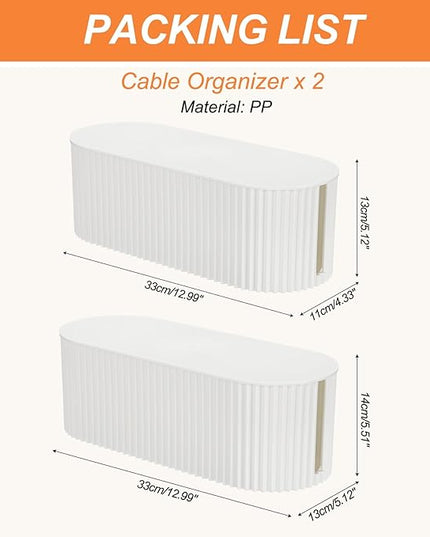 YOKIVE Cable Management Box, Cord Hider Organizer Decorative Strip Storage Box Desk Accessories for TV Computer Cords Home, Office, White, 2 Pcs