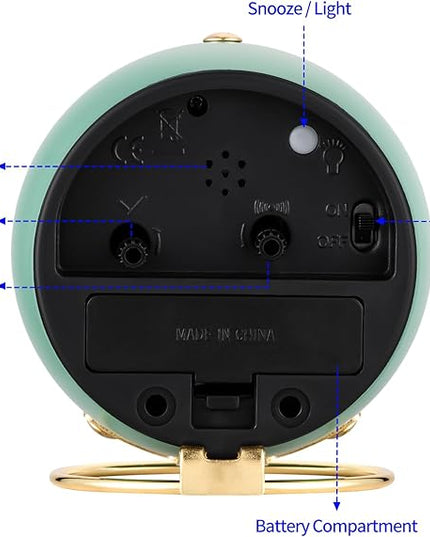 Tinload Analog Alarm Clock, Retro Simple Design Small Desk Clock with Manual Light, Battery Operated, Snooze, for Kids,Bedroom,Travel,Kitchen,Bedside Desktop(Green)