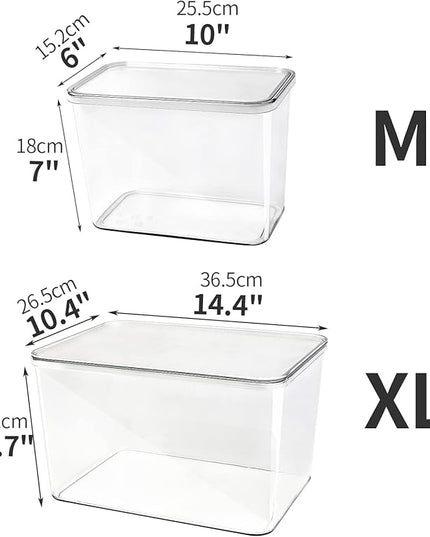 Storage Boxes, 5 Packs Transparent Food Organizer, Stackable Lidded Storage Bins (3 XL + 2M)