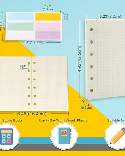 A7 Planner Refill,4 Pcs per Set, 360pages, Grid Mattrix Paper, with Label Stickers Gift,Mini Binder Refills,6 hole/100gsm Thick Paper/4.84 x 3.23'', Harphia