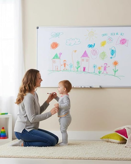60" x 40" Magnetic Dry Erase Whiteboard with Pen Tray | Large Wall Mounted Aluminum Frame White Board for Office, Classroom & Home | Premium Presentation Board with Smooth Writing Surface