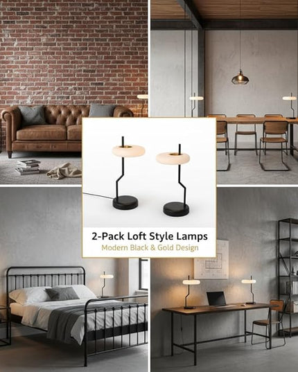 Small Bedside Table Lamp for Bedroom, Touch Control Nightstand Light, Dimmable Desk Fixture with Outlet, Modern Farmhouse Style for Reading, Living Room, Office, Home Decor (2-Pack)
