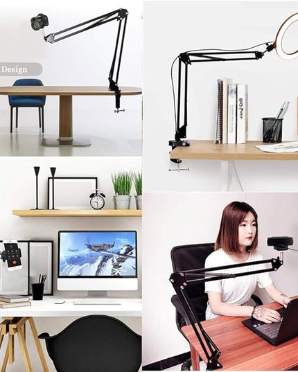 Overhead Tripod Mount for Camera Webcam Ring Light, Flexible Over Head Arm for iPhone with Phone Holder and Ball Head, Table Stand Accessory for Phone Video Recording Live Stream