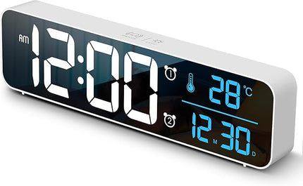 Hournor Digital Clock for Bedroom, Digital Wall Clock for Living Room Decor, Desk Table Clocks, Digital Clock Large Display, Bedroom Smart Alarm Clock for Office White Blue