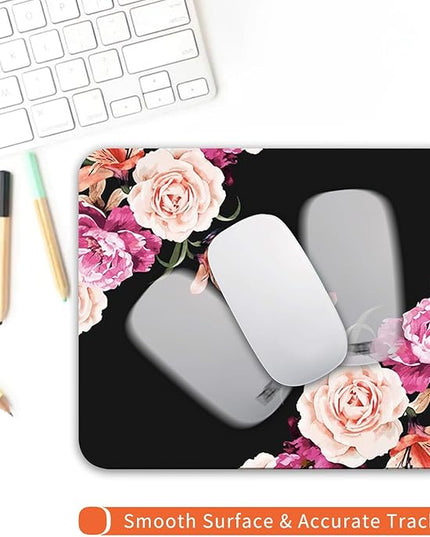 Square Mouse Pad Pretty Peony Flower, Personalized Premium-Textured Custom Mouse Mat Design, Washable Mousepad Cloth, Non-Slip Rubber Base Computer Mouse Pads for Wireless Mouse