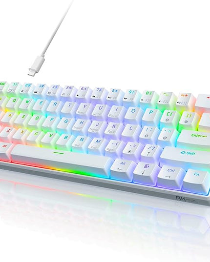 RK ROYAL KLUDGE RK61 Wired 60% Mechanical Gaming Keyboard Programmable QMK/VIA RGB Backlit 61 Keys Ultra-Compact Hot Swappable Blue Switch White