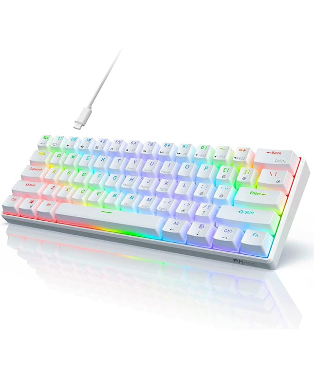 RK ROYAL KLUDGE RK61 Wired 60% Mechanical Gaming Keyboard Programmable QMK/VIA RGB Backlit 61 Keys Ultra-Compact Hot Swappable Blue Switch White