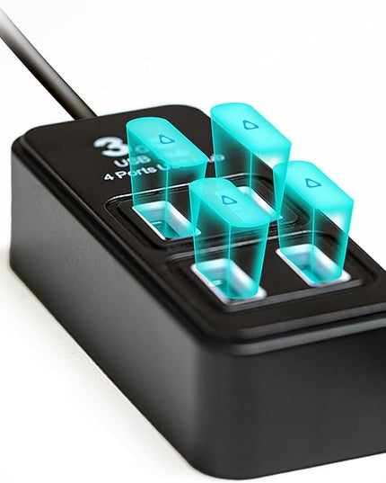 Rebuff Reality USB Hub - 4-Port USB Hub for Vive Tracker USB Dongles - Compatible with Vive Tracker 3.0, 2.0 & Other VR Console Dongles - Enables Data Transfer - 4 ft Cable for Extended Reach