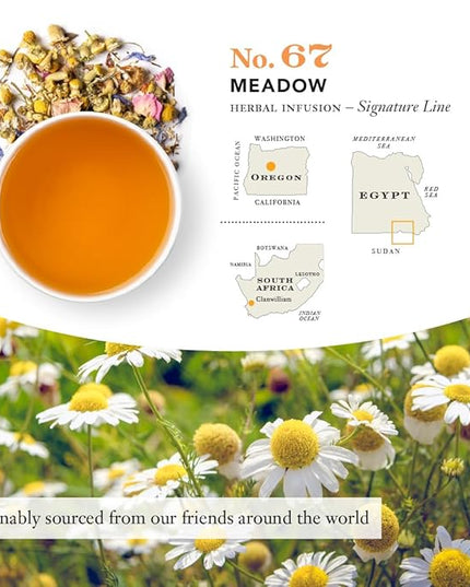 Steven Smith Teamaker Meadow No. 67, Chamomile, Rooibos, Hyssop & Rose Petals, Herbal Tea Blend, Caffeine-Free, Sugar-Free, Sustainably Grown, Tea Bags, 36 Sachets, 0.85oz each