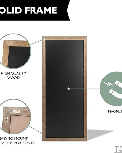 Ilyapa Extra Large Black Magnet Board for Wall - 58 x 25 Inch Wood Wall Hanging Menu for Restaurant, Food Truck, Kitchen or First Day, Barnwood Color