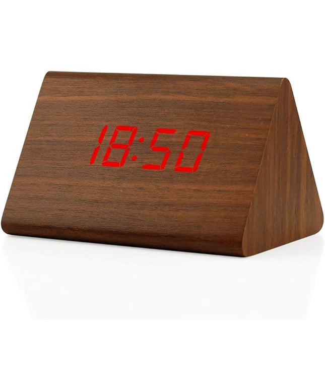 OCT17 Wooden Wood Clock, New Version LED Alarm Digital Desk Clock Adjustable Brightness, Alarm Time, Displays Time Date Temperature - Brown