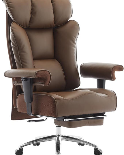Big and Tall Ergonomic Office Chair 450LBS with Foot Rest, High Back PU Leather Executive Chair with Adjustable Padded Armrests, Lumbar Support for Home or Work, Heavy Duty Computer Chair, Brown