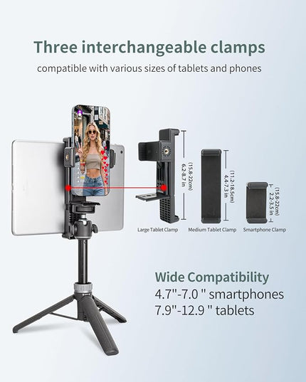 Metal Dual Device Tablet & Phone Holder Tripod Mount Adapter Set for Live Streaming and Teleprompter - Compatible with Tripods, Monopods, Selfie Sticks, Heads, Gimbals and Stabilizers