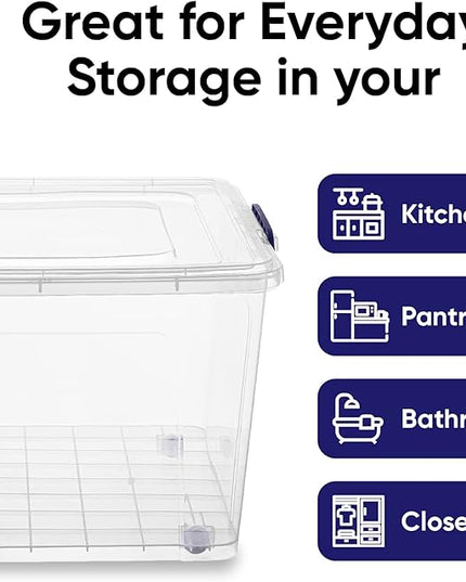 Superio Storage Bins with Lids- Clear Boxes for Organizing, Stackable Plastic Containers- BPA Free, Non-Toxic, Odor Free, Organizer for Home, Office, Dorm (6 Pack, 85 Qt (Wheeled))