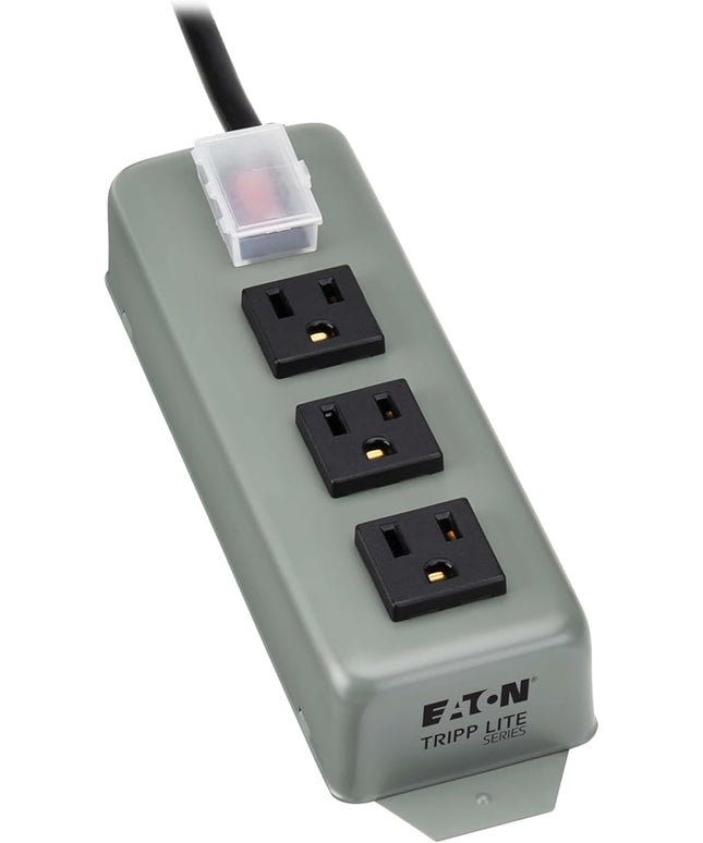 Eaton Tripp Lite Series 3-Outlet Heavy Duty Power Strip, Metal, Mountable (Wall Mount & Under Desk), 6ft Extension Cord, On/Off Switch Cover, Industrial Garage Shop Work Bench Applications (3SP)