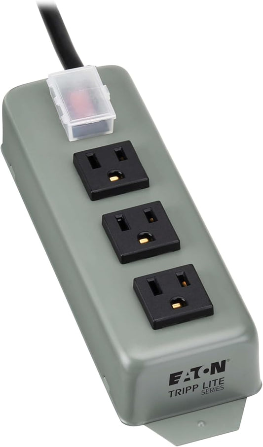 Eaton Tripp Lite Series 3-Outlet Heavy Duty Power Strip, Metal, Mountable (Wall Mount & Under Desk), 6ft Extension Cord, On/Off Switch Cover, Industrial Garage Shop Work Bench Applications (3SP)