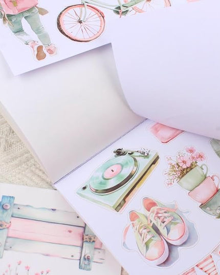 Dwpetzo Breezy Holiday Scenery Pre-Cut Journal Sticker Book for Women Journaling, Assorted Materials Paper PET Washi Stickers for Scrapbooking, Junk Journal Supplies, Planner, Collage, Crafts Arts