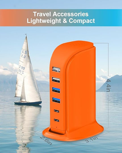 Upoy Dual USB C Charger Block, Charging Station for Multiple Devices 45W Total, USB Tower Hub Travel Ready, 6 Ports Charging Blocks for Guest Room, Office, Desk