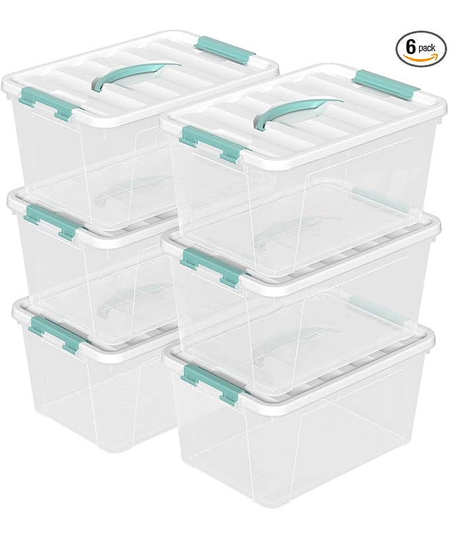 6-Pack Clear Storage Latch Bins, 14 L Plastic Storage Boxes with Lid