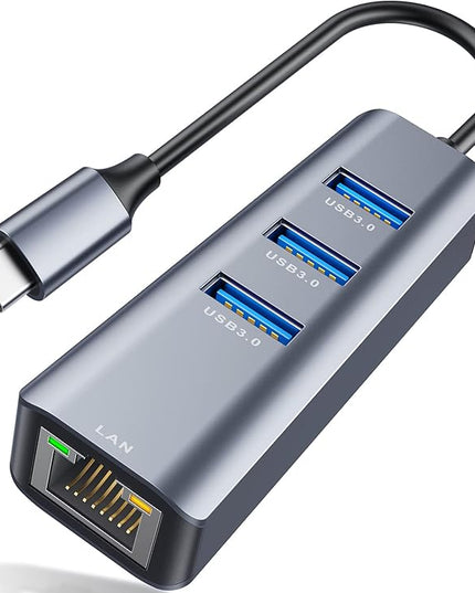 ABLEWE USB C to Ethernet Adapter, 4-in-1 RJ45 to USB-C/Thunderbolt 3 to Gigabit Ethernet LAN Network Adapter for MacBook Pro/Air 2023/2024, iPad Pro, iPhone 15/16 Pro/Max, Chromebook, XPS,Surface Book