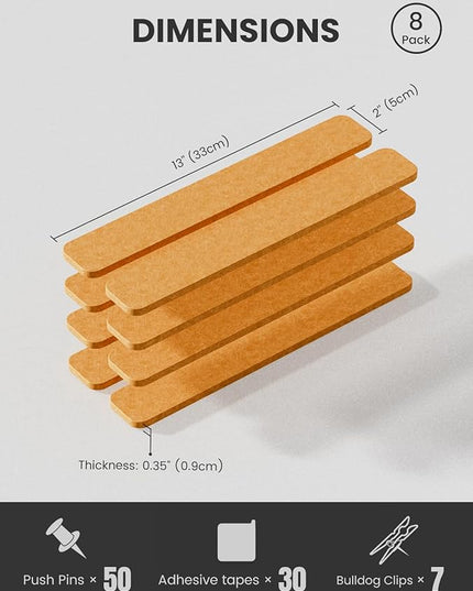 Fluxynara Cork Board Alternative Felt Strip Board 8-Pack 13"x2", Office Pin Board with 50 Push Pins, Adhesive Install for Bedroom Door & Home Office(Sunset Yellow)