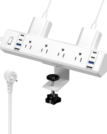 40W Fast Charging Station,Desk Clamp Power Strip,4 USB-C Ports & 8 AC Outlets,Desktop Edge Mount Surge Protector Power Strip,14AWG Heavy Duty Cord,Fit 1.9" Tabletop Edge for Home Office(10Ft Cable)