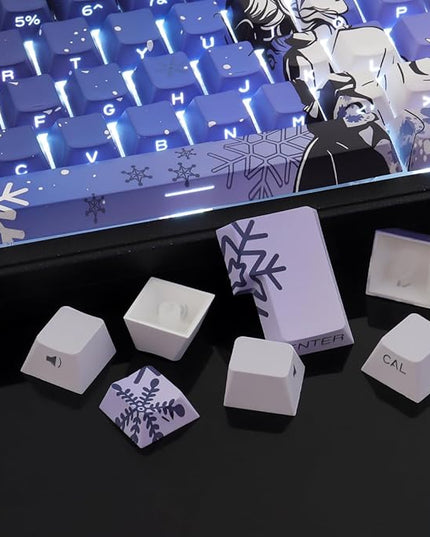 Sunzit Keycaps - Side Print Keycaps 75 Percent, Shine Through Custom Key caps, Japanese PBT Keycap Set Dye Sub, Double Shot, 131 Keys Cherry Profile Keyboard Keycap for Mechanical Keyboard, Snow Wolf