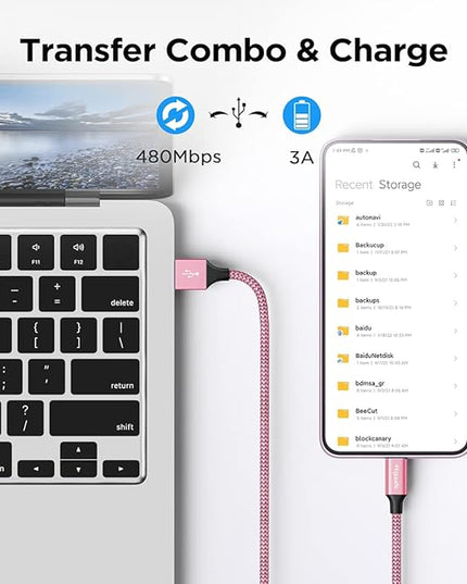 etguuds USB A to USB C Cable 4ft, 2-Pack, 3A Fast Charging Type C Charger Cord for iPhone 17 16 15 Pro Max 16e 17 Air, Samsung Galaxy S25 S24 S23 S22 S21 S20 A17 A16 A56 A55 Flip Fold, Pink