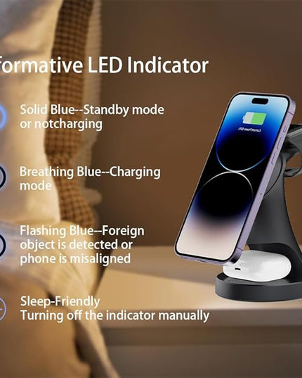 Wireless Charger,3 in 1 Magnetic Wireless Charger Stand, Fast Wireless Charging Dock for iPhone17/16/15/14/13/12 Series, Apple Watch Series, AirPods Pro.
