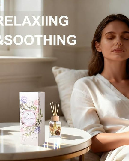 Orelune Reed Diffuser Set, 3.4 fl oz - Elegant Home Fragrance with 5 Sticks - Long-Lasting Scented Oil Diffuser for Bedroom, Bathroom Shelf Decor & Living Room (Peony & Roses)