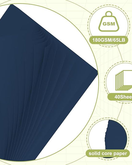 40 Sheets Cardstock 8.5x11, 65lb Darkblue Card Stock, Construction Paper, 180gsm Thick Printer Paper for Printing, Painting, Card Making, Kids School Supplies,Party Decorations