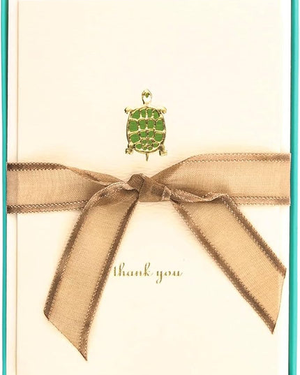 Graphique Turtle La Petite Presse Boxed Thank You Notes - 10 Embossed and Embellished Gold Foil Turtle Thank You Cards with Matching Envelopes, 3.25" x 4.75"