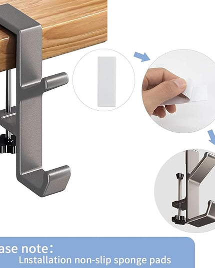Headphone Stand - Aluminum Alloy Headphone Holder, Under Headset Stand for Desk Fit for PC Gaming Headset Hanger Hook Suitable for Office, Computer, Student Class Desk, Handmade Creator Table (Sliver)