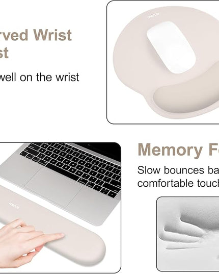 MOSISO Wrist Rest for Keyboard Mouse Pad Set, Large Gaming Deskpad&Circle Curved Mousepad&Keyboard Wrist Rest&Coaster, Ergonomic Non-Slip Mousepad&Easy Typing Pad with Silicone Lining, Stone Gray