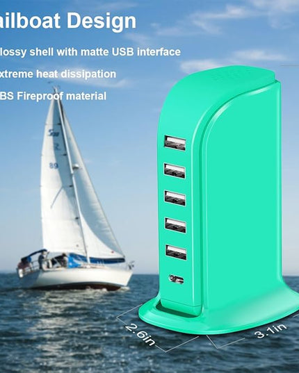 USB Tower Charging Station Upoy, Multiport Chargers for Multiple Devices 40W, Small Charging Hub for Desk, Office, Travel, USB Power Block Adapter for iPhone/Ipad
