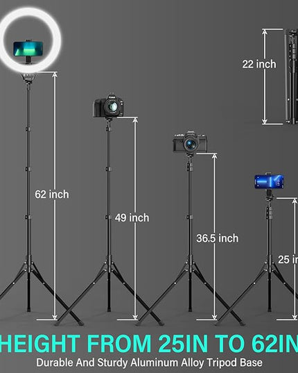 UBeesize 14'' Foldable Ring Light with 62'' Tripod Stand and Phone Holder, LED Selfie RingLight for iPhone with Remote, Circle Light for Tiktok/YouTube/Photography/Makeup/Live Stream