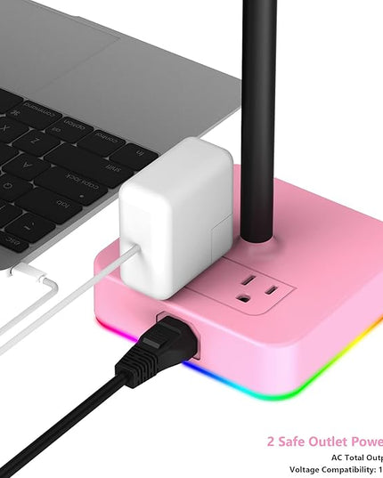 KAFRI RGB Headphone Stand with USB Charger Desk Gaming Headset Holder Hanger Rack with 3 USB Charging Port and 2 Outlet - Suitable for Gamer Desktop Table Game Earphone Accessories Girlfriend Gift