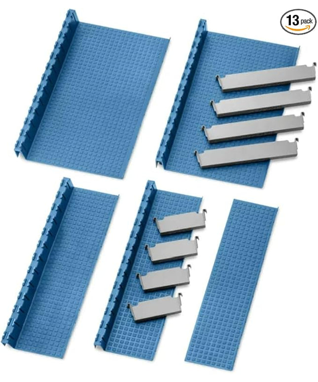 Lock-Align Drawer Organizer System 13 Piece Starter Kit - Trays, Organizer Bins & Dividers for Storage Drawers - Easy-to-Cut Synthetic Rubber Shop, Home, Office Organizer Trays Fits All Size Drawers
