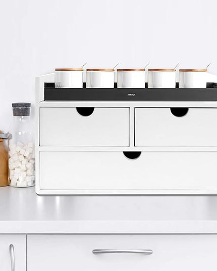 Charmewooden Desk Organizer with Drawers Countertop Drawer Organizer Drawers for Desk Top Home Office Workspace Bathroom Toiletries Supplies (White with shelf)