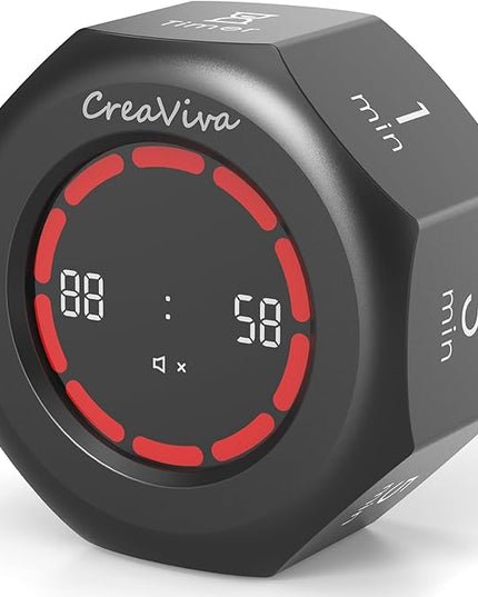 Pomodoro Timer, Flip Cube with 7 presets Countdown, Count up, Rechargeable Small Portable Visual Focus Stopwatch for ADHD, Kids, Classroom, Kitchen, Work, Study, Productivity (Space Grey)