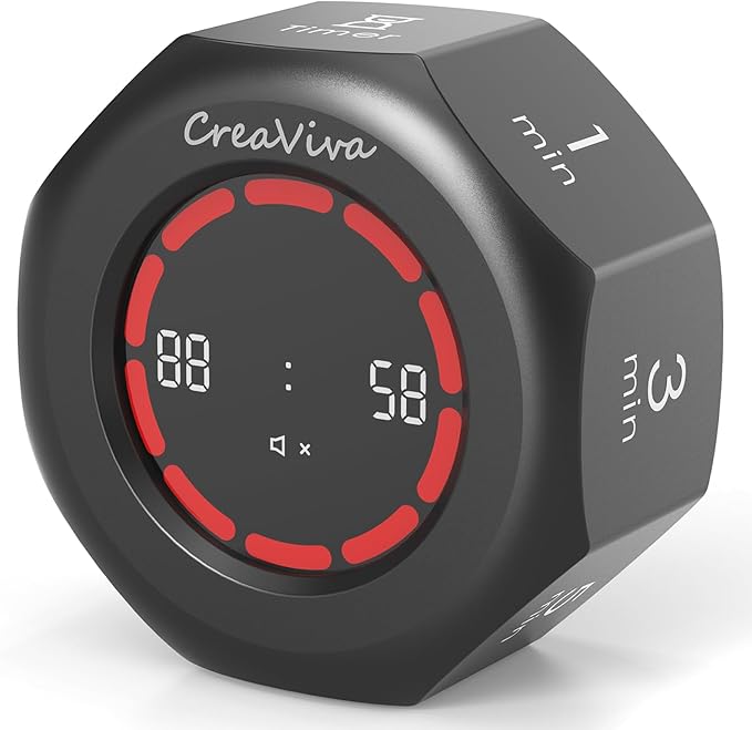 Pomodoro Timer, Flip Cube with 7 presets Countdown, Count up, Rechargeable Small Portable Visual Focus Stopwatch for ADHD, Kids, Classroom, Kitchen, Work, Study, Productivity (Space Grey)