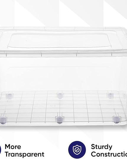 Superio Storage Bins with Lids- Clear Boxes for Organizing, Stackable Plastic Containers- BPA Free, Non-Toxic, Odor Free, Organizer for Home, Office, Dorm (6 Pack, 85 Qt (Wheeled))