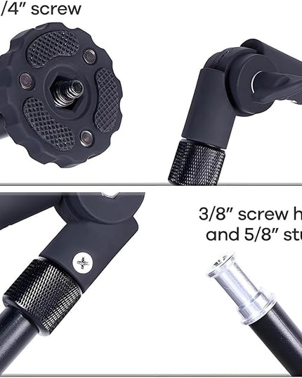 24.8in 3-Section Adjustable Friction Power Articulating Magic Arm, Overhead Camera Mount Bracket with 1/4" Screw, 3/8" Thread Hole and 5/8” Stud for Camera, LCD Monitor/LED Lights