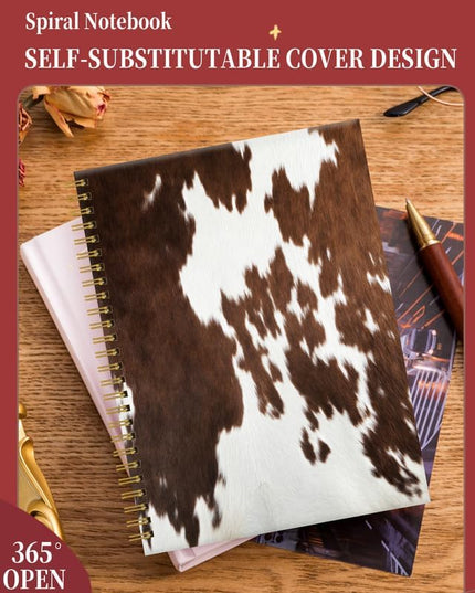 Spiral Journal Notebook for Women,A5 College Ruled Notebooks 6"x 8.4", 120 Pages (60 Sheets) Lined Journal with Premium Thick Paper,Perfect for School Office Home(Brown Cow Cowhide)
